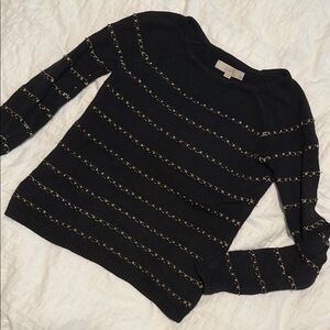 LOFT Black and Gold Crew Neck Sweater with Stylish Stripes